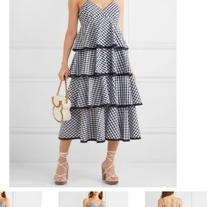 J Crew Spiro Tiered Gingham Cotton Poplin Midi black and white Dress,  size 6